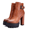 ESVEVA 2018 Western Brown Buckle Women Boots Round Toe Spring Autumn Shoes Square High Heel Platform Sexy Ankle Boots Size 34-42