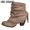 HEE GRAND Fringe Sexy Women Ankle Boots Casual Platform Shoes Woman High Heels Western Boots Slip On Winter Women Shoes XWX7134