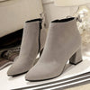 Women Boots Flock Ankle Boots Pointed Toe Winter Women Boots Ladies Thcik Heel Western Stretch Fabric Shoes Big Size 34-45